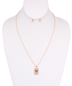 Heart Crsytal Necklace with Earrings NB700118 GOLD LR